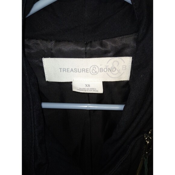 TREASURE & BOND Black Leather Motorcycle Jacket, 2 Zip Pockets Size XS - Picture 4 of 9